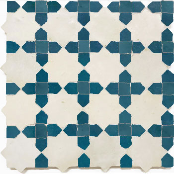 Mosaic House Moroccan tile Tanger C 1-28 Custom White Teal  zellige, mosaic, zellij, field, pattern, glaze, stars, classic 